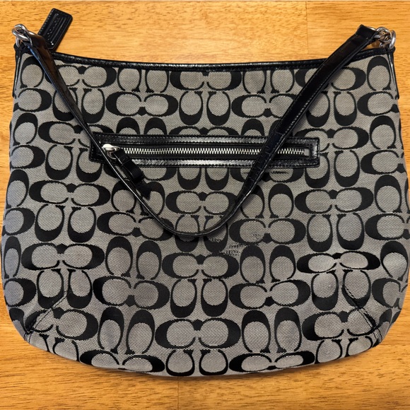 Coach Signature Monogram Handbag in Grey Black Canvas with Shoulder Strap - Picture 5 of 11